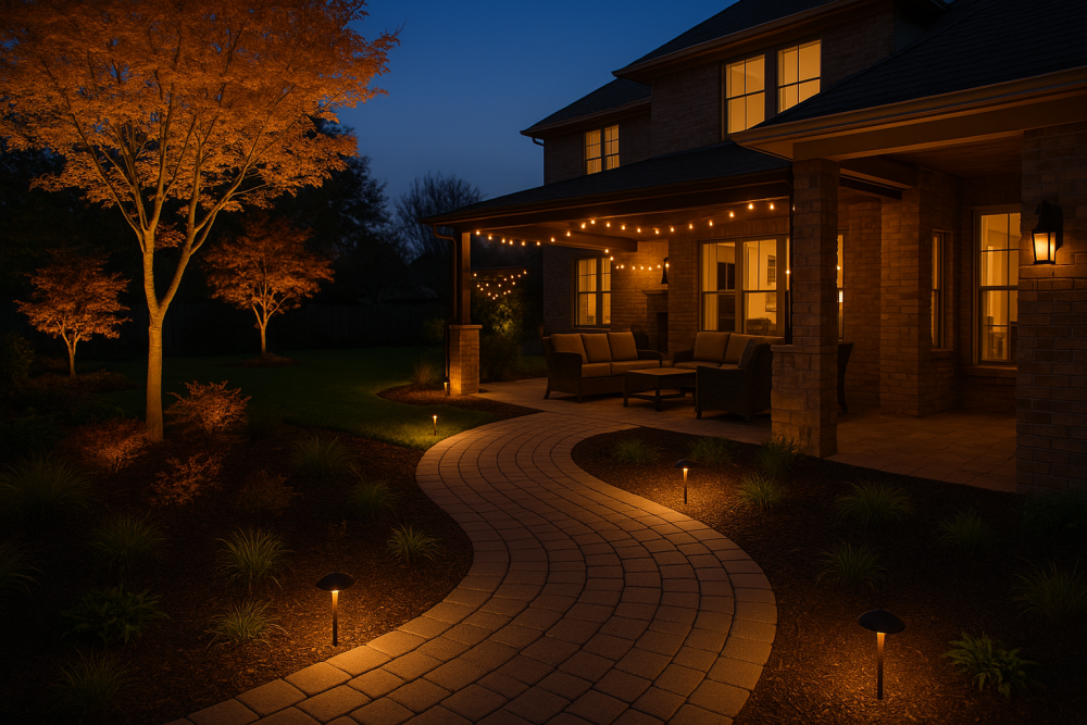Landscape lighting design for fall and the holiday season in North Texas