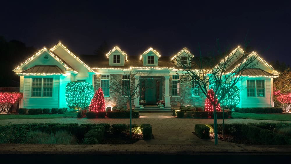 Residential roofline Christmas lighting in Keller